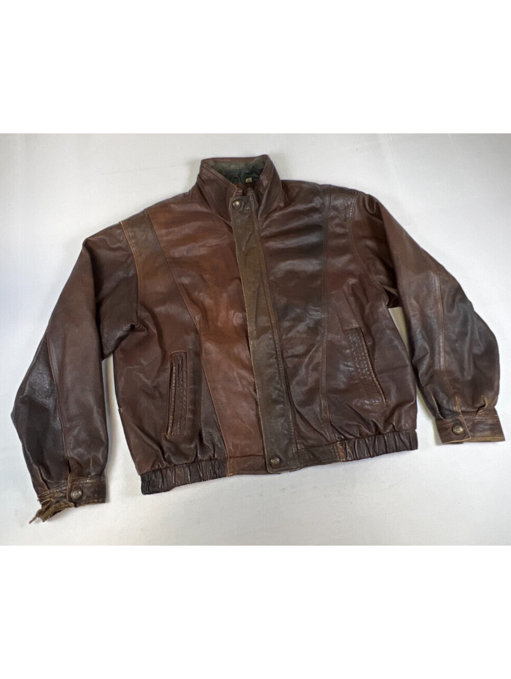 Ash Creek Trading Vintage Brown Leather Bomber Jacket Mens XL Paisley Lining - Picture 10 of 13